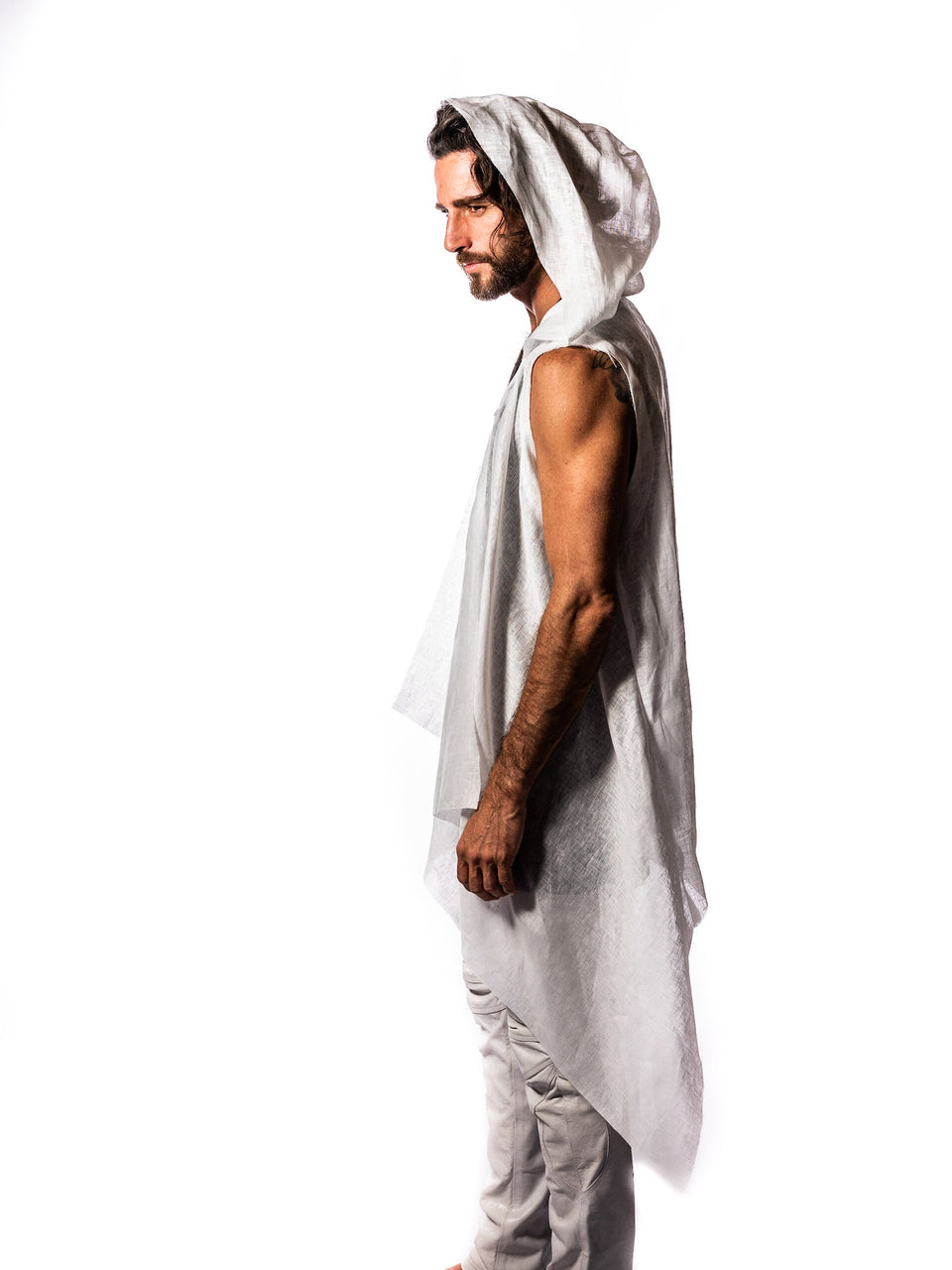 Linen Vest - White - Basic or Scull - with Hood