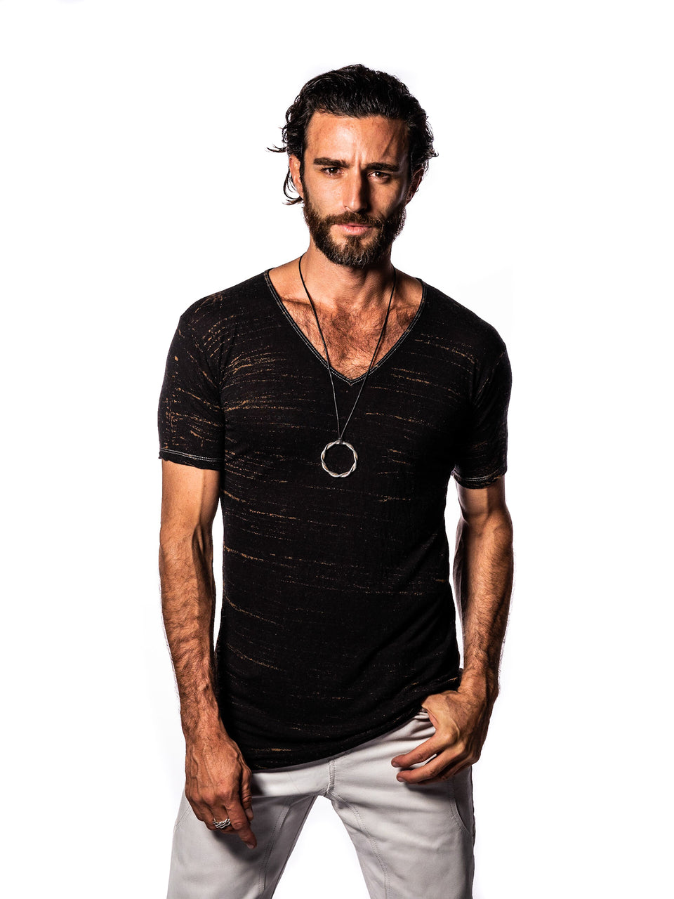 Short Sleeve V-Neck T-Shirt - Vintage Meteor Black