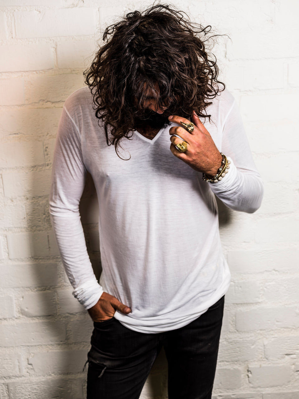 Long Sleeve V-Neck Shirt - Illuminated White