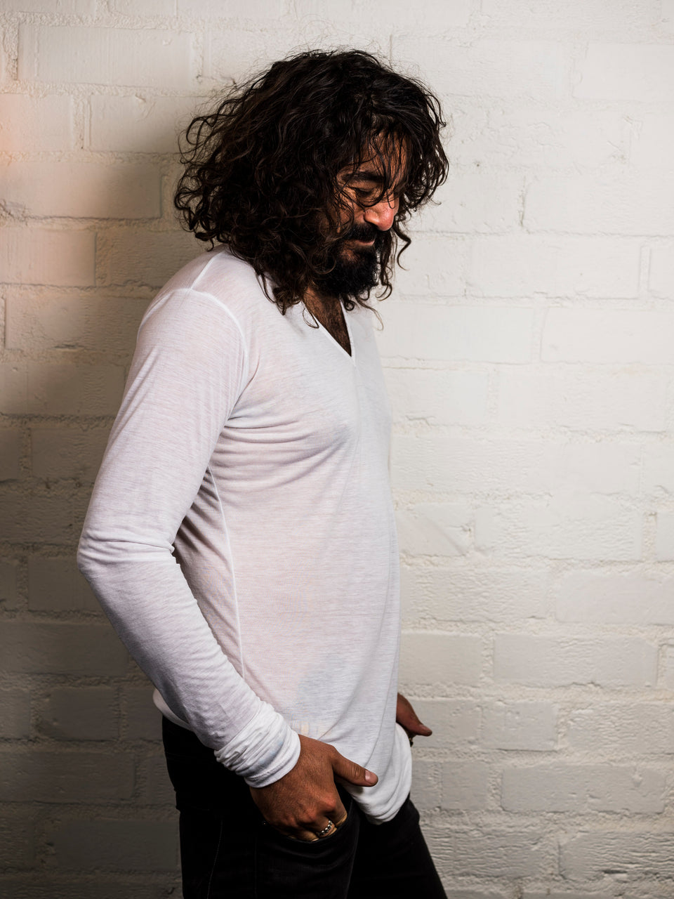 Long Sleeve V-Neck Shirt - Illuminated White