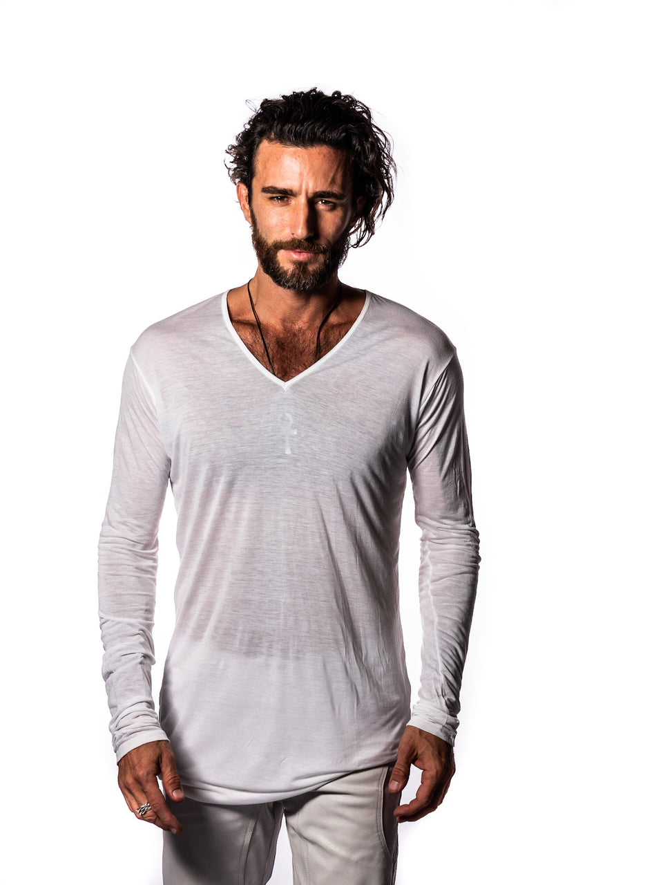 Long Sleeve V-Neck Shirt - Illuminated White