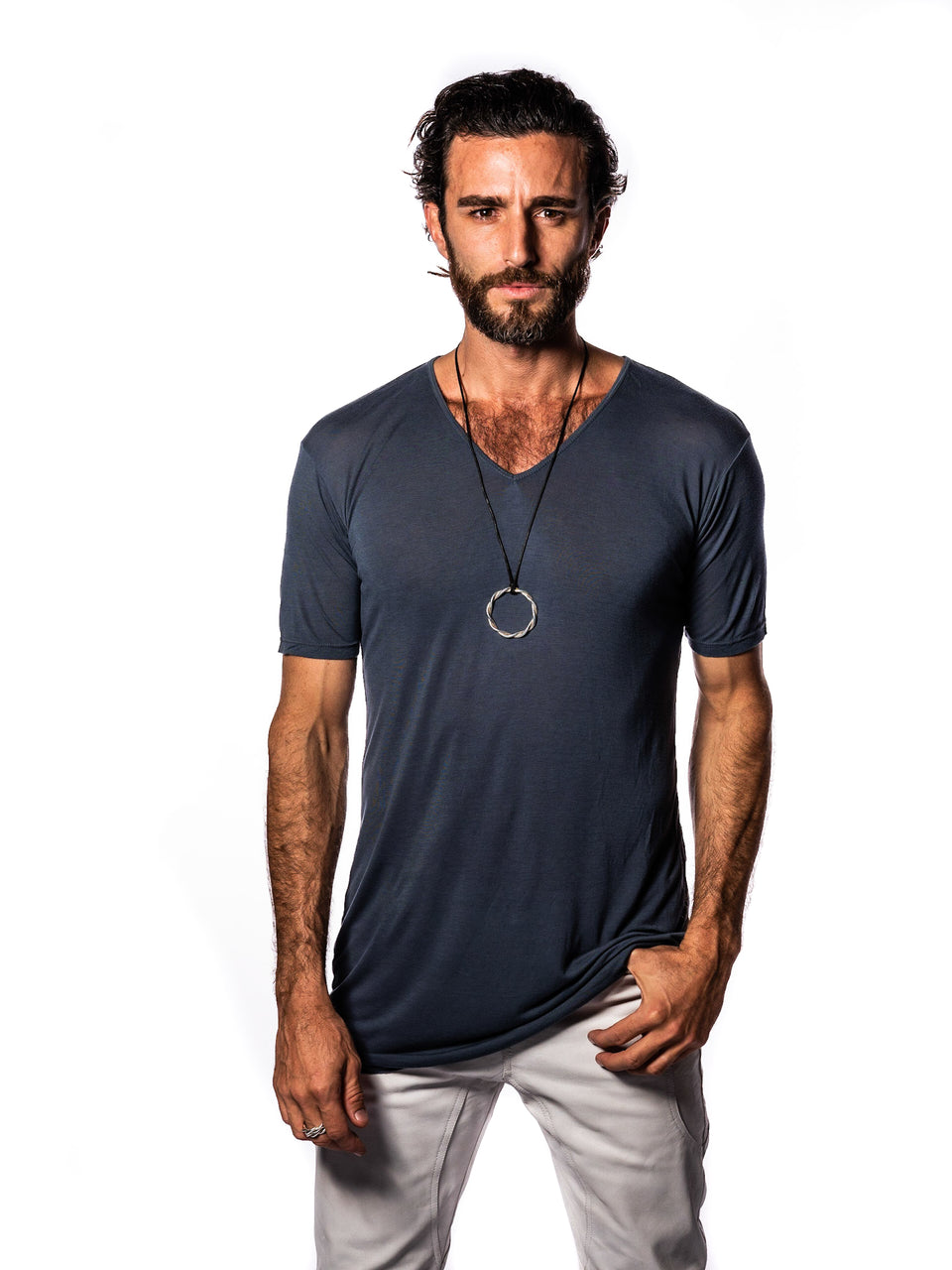 Short Sleeve V-Neck T-Shirt - Steele Blue