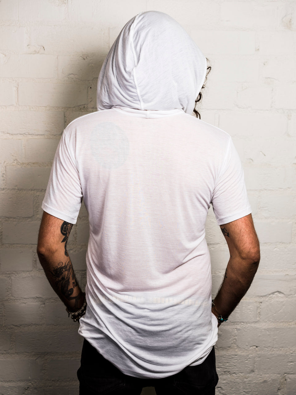 Short Sleeve V-Neck Shirt with Hood - Illuminated