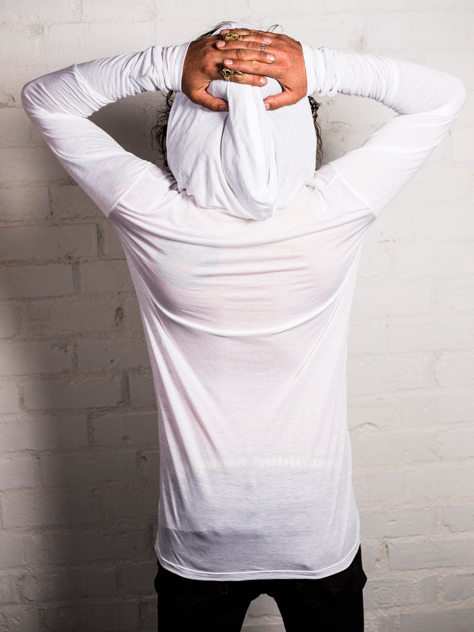 Long Sleeve V-Neck Shirt with Hood - Illuminated W