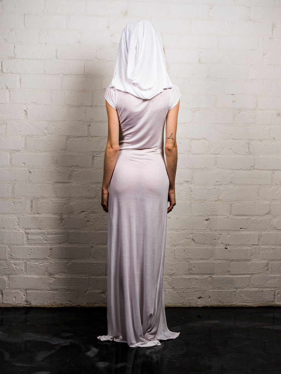 Short Sleeve Scoop Neck Dress with Hood - Illuminated White