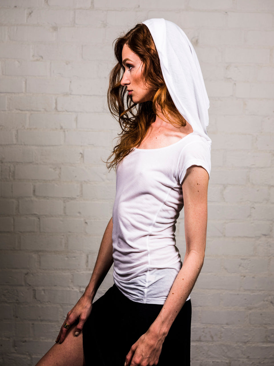 Short Sleeve T-Shirt with Hood - Illuminated White