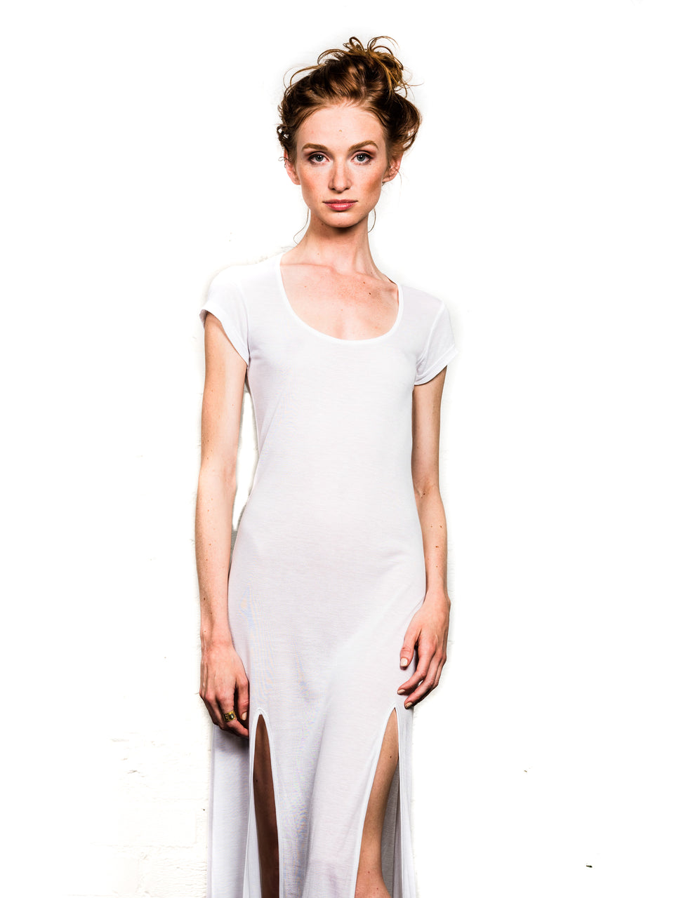 Short Sleeve Scoop Neck Dress - Illuminated White